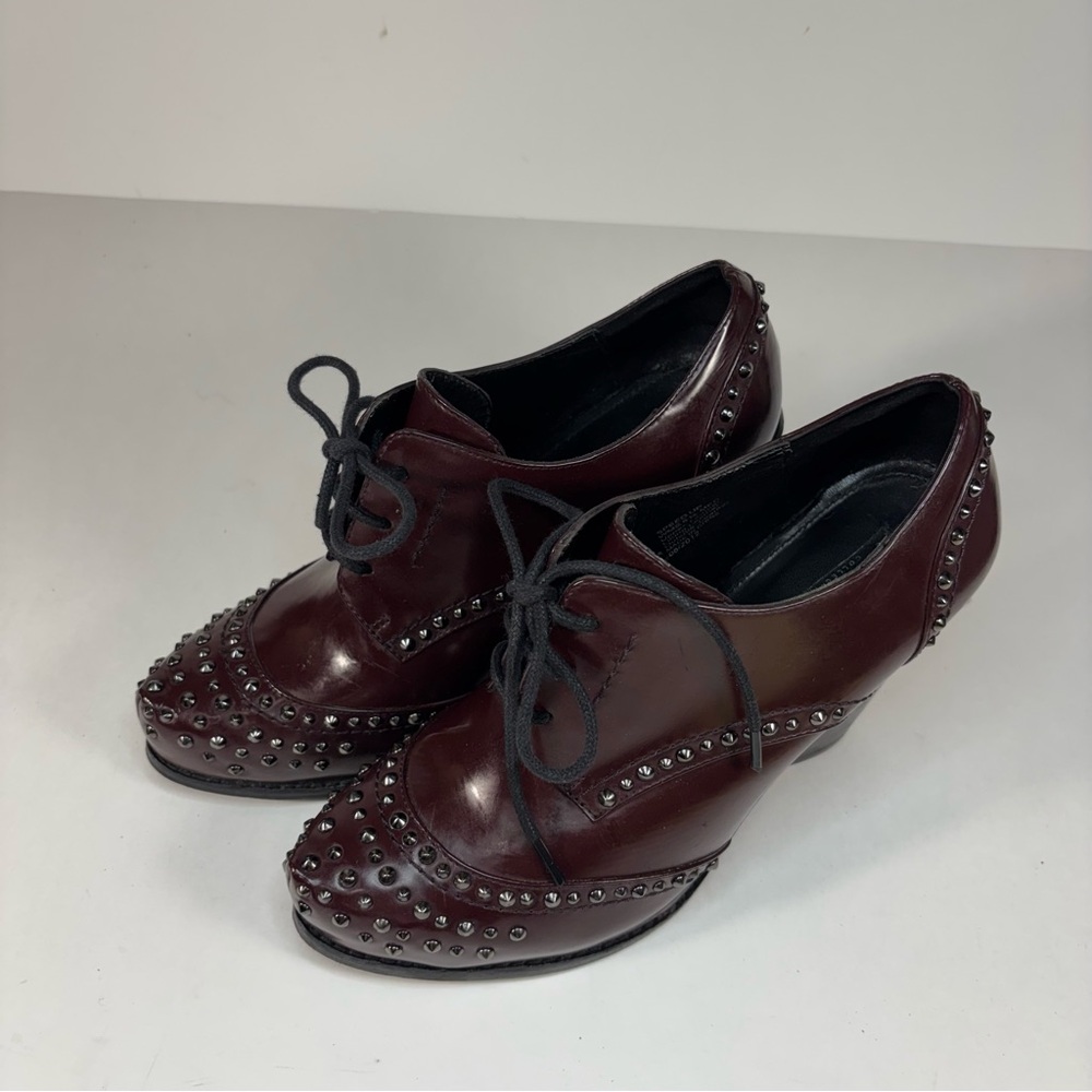 Kenneth Cole Leather Burgundy Studded Lace-Up Heels‎ - Picture 2 of 8